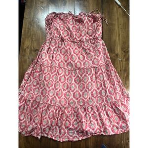 Old Navy Pink Orange Ikat Tiered Strapless Mini Dress XL Boho Summer Sun Dress‎